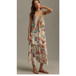 by Anthropologie Multicolor Floral Maxi Boho Dress